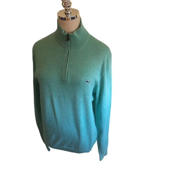 Vineyard Vines Sweater Women's Size XS Mint Green Cotton Mock Neck 1/4 Zip - Picture 2 of 7